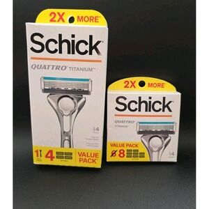 Schick Quattro Titanium Razor Handle + 12 Replacement‎ Cartridges Value Pack